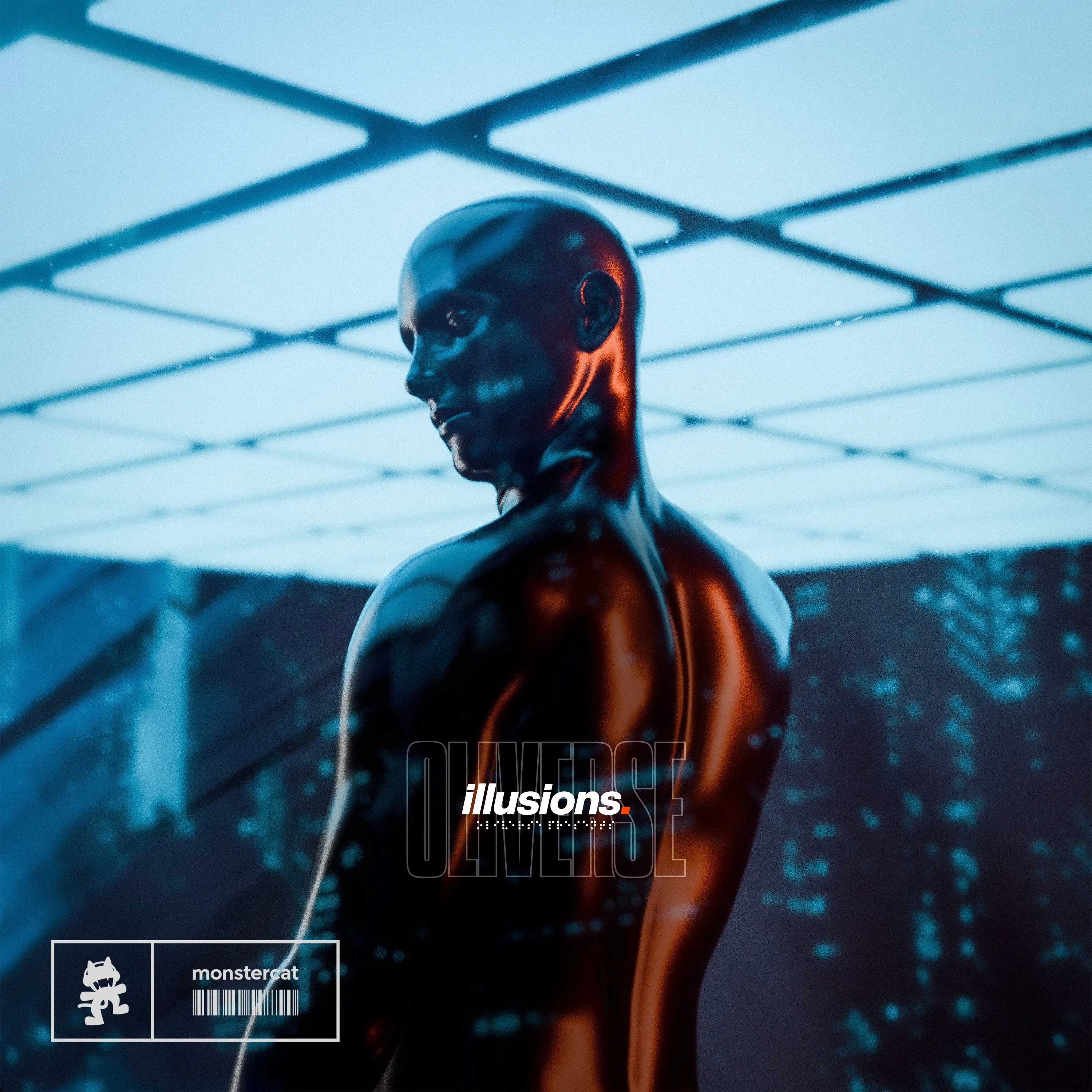 Abstract streaks of orange and blue light