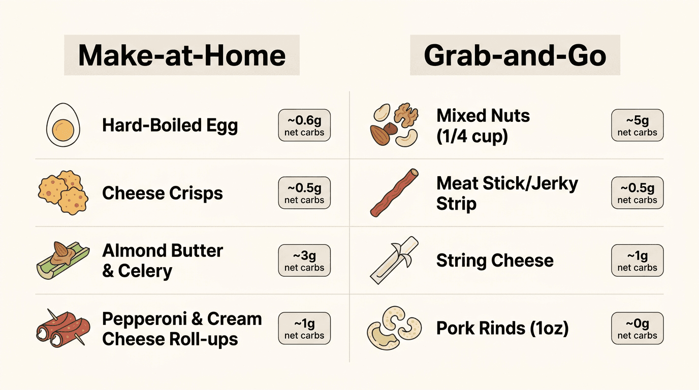 Keto friendly snacks comparison table make-at-home vs grab-and-go