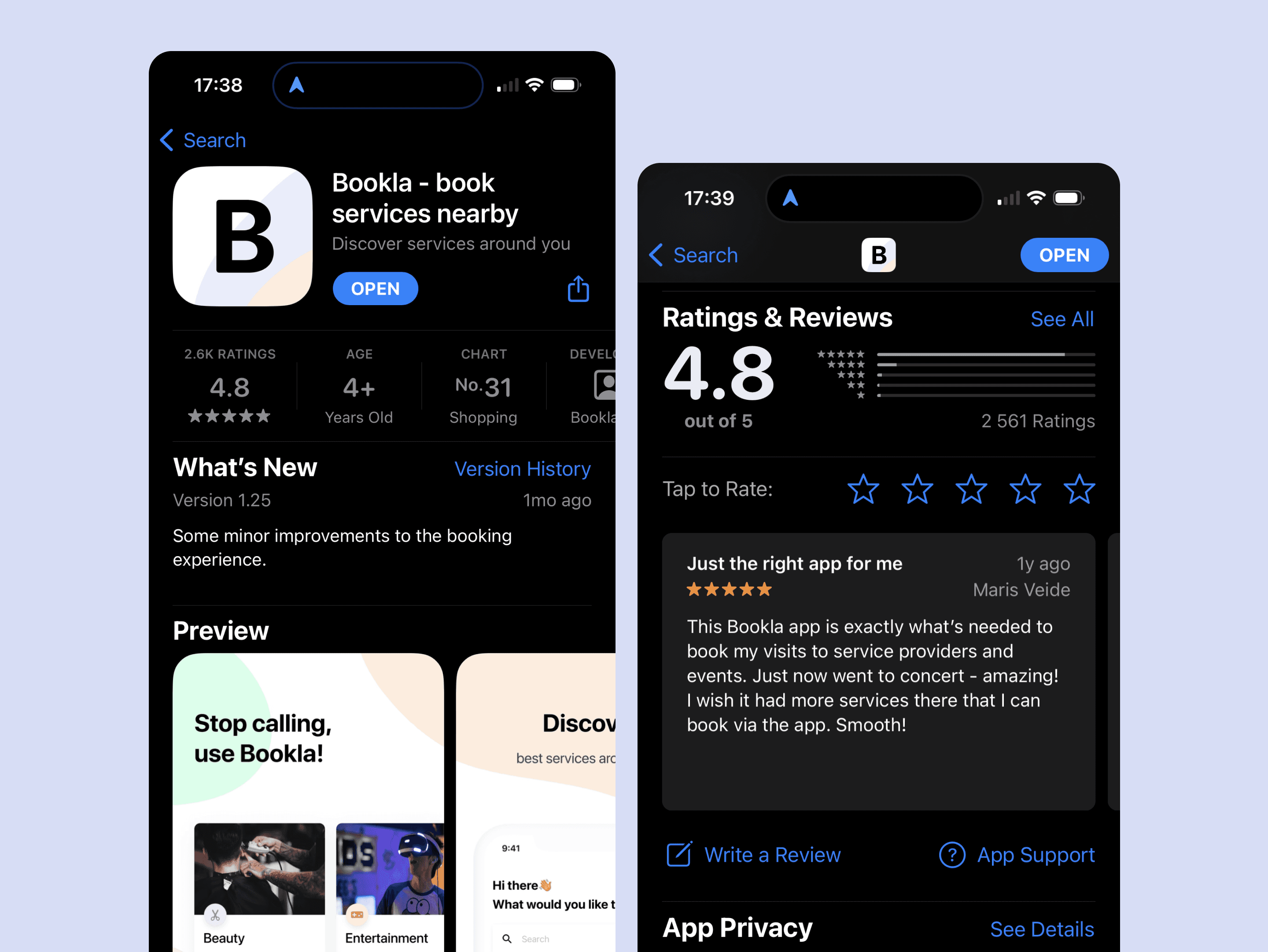 Screenshots from appstore