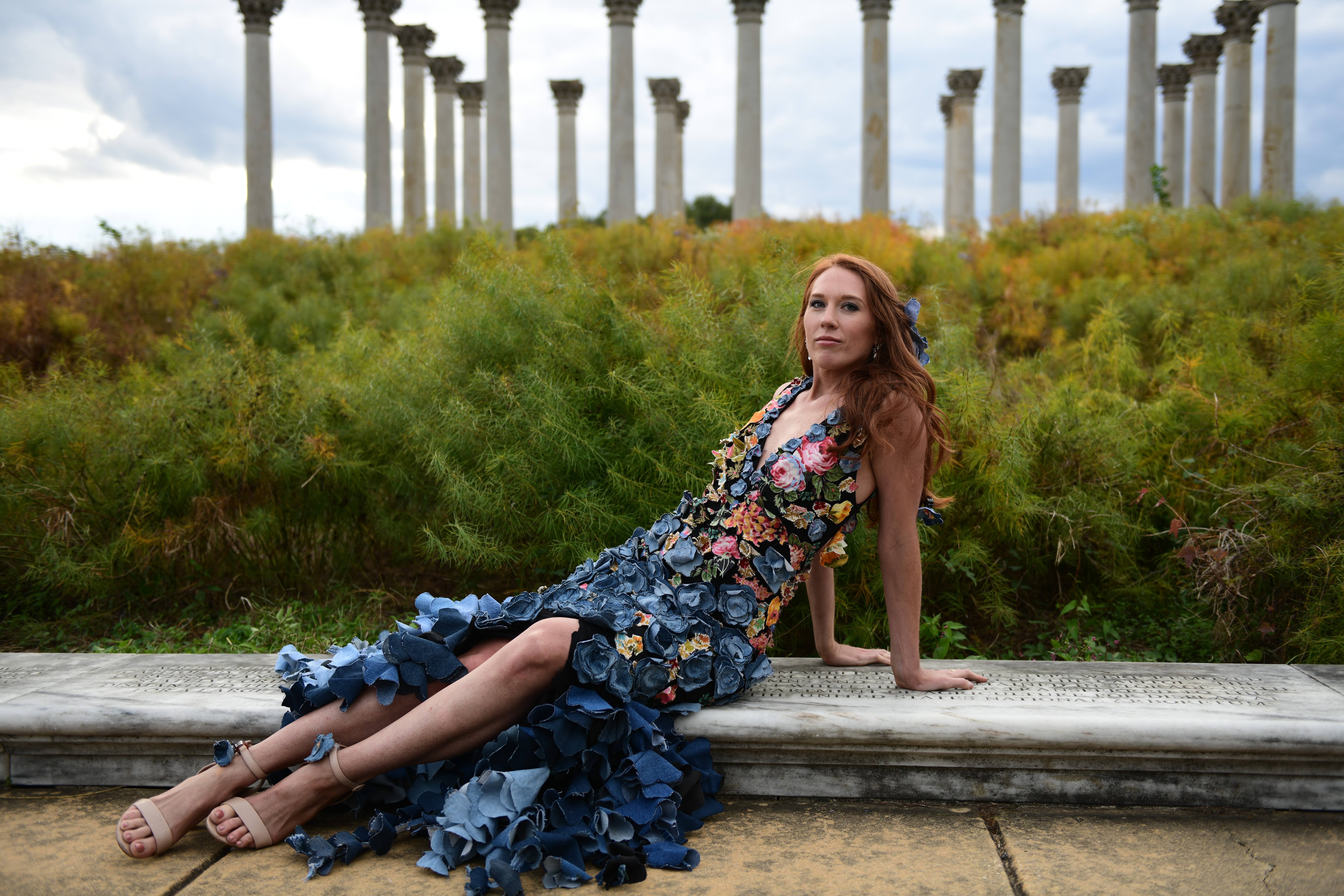 Blue Goddess recycled dress made by contemporary artist Meg Schaap. 