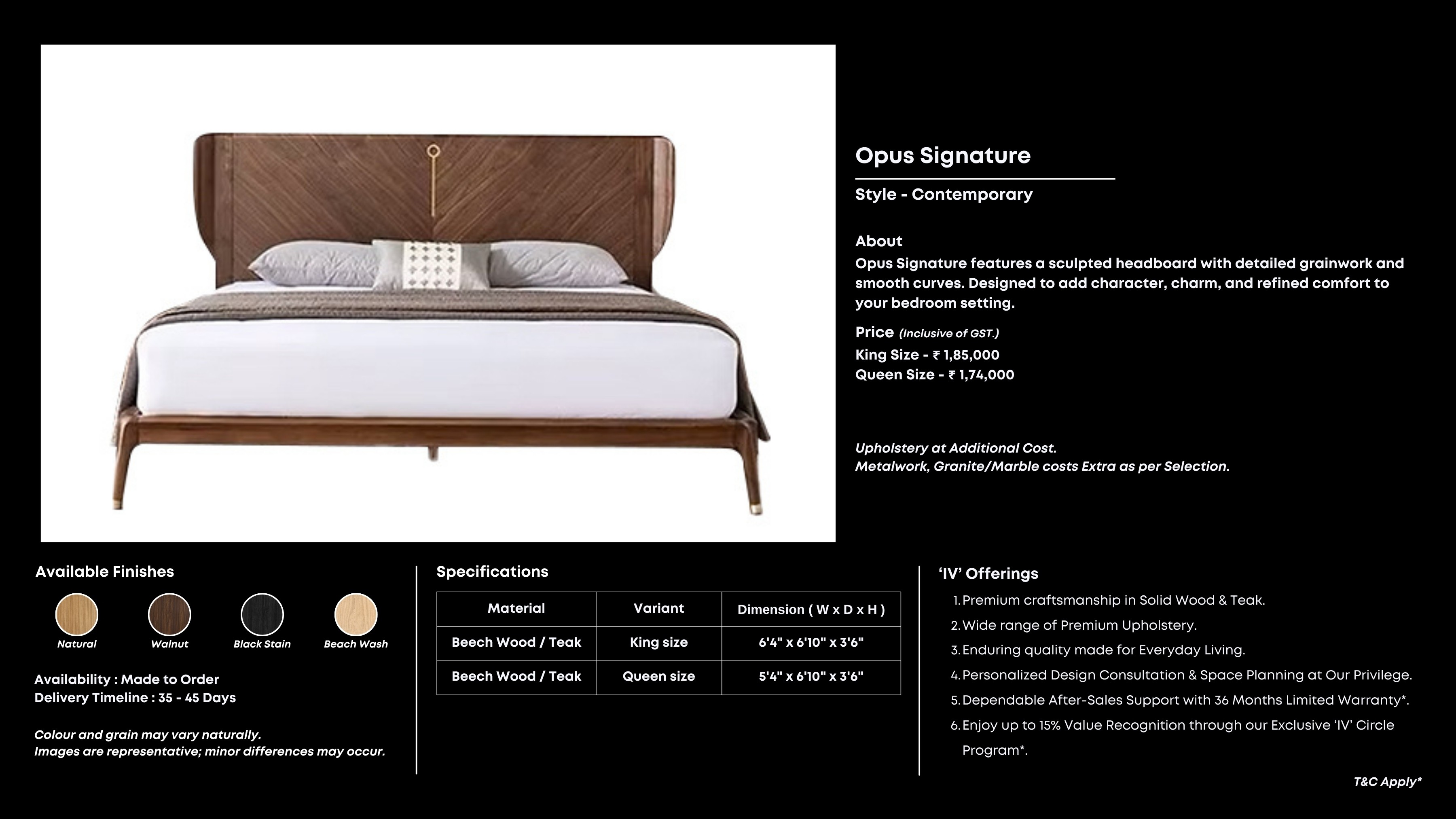 V-groove wooden bed with brass center detail.