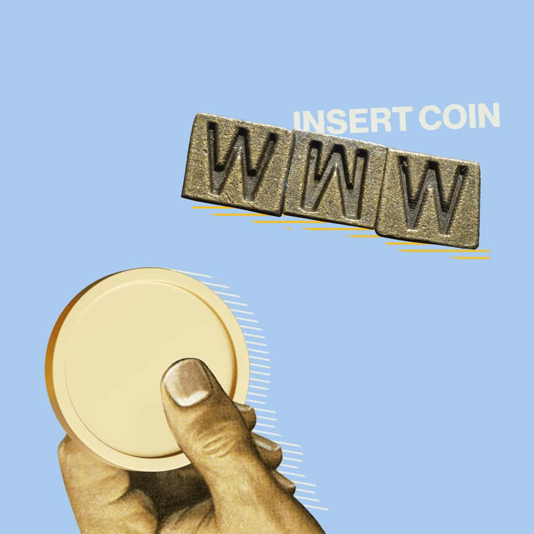 Mano insertando moneda con letras WWW, concepto de internet.