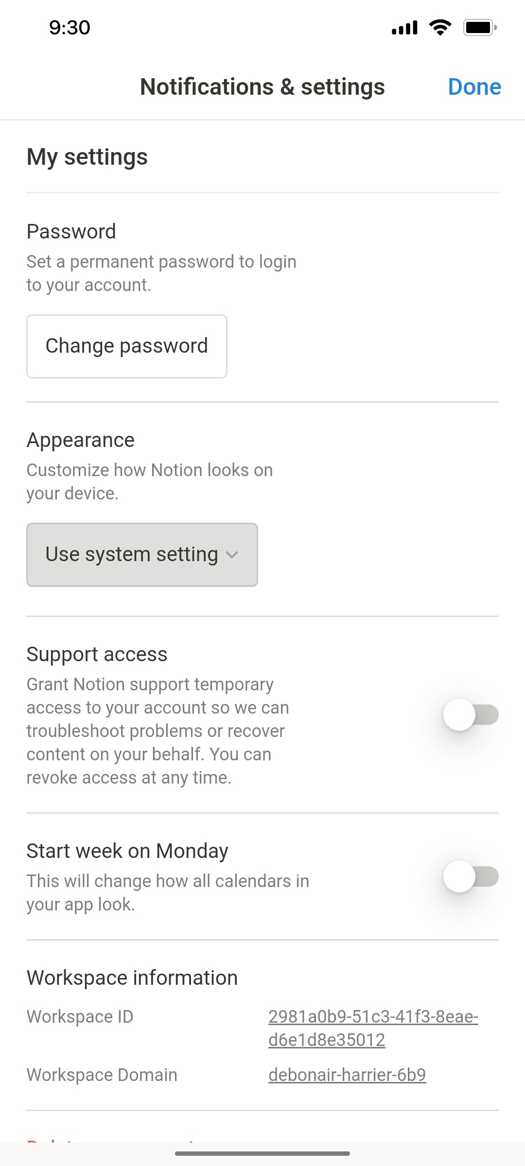 Notion App My Setting Screen