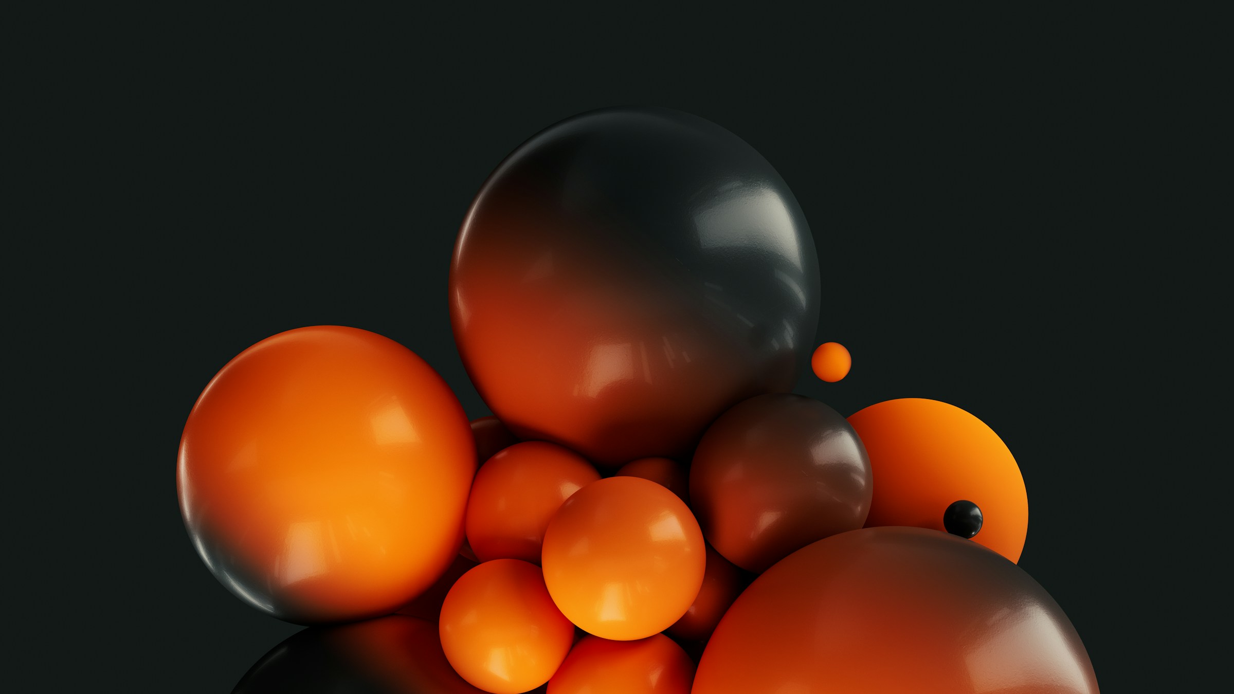 Bold orange spheres stacked in a geometric system on black