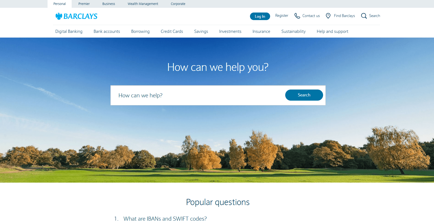 Screenshot of Barclays Bank Home page for market research