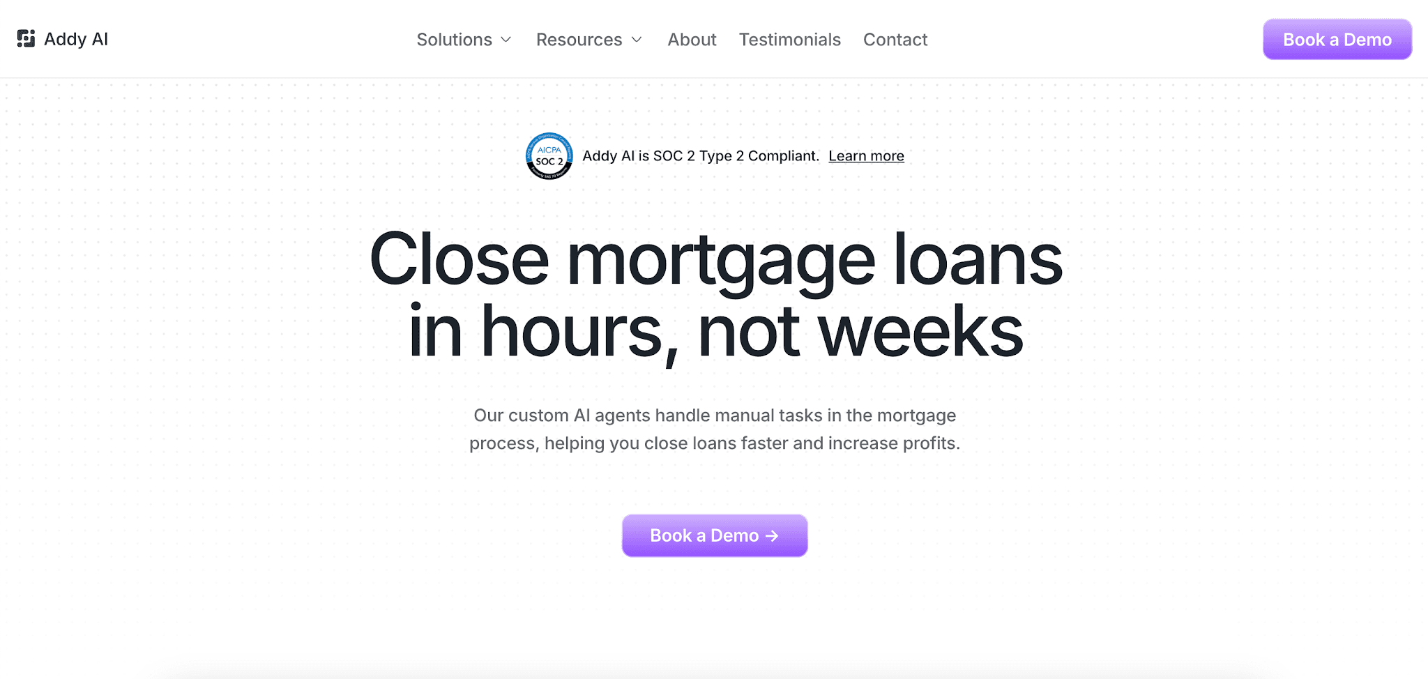 Addy website homepage