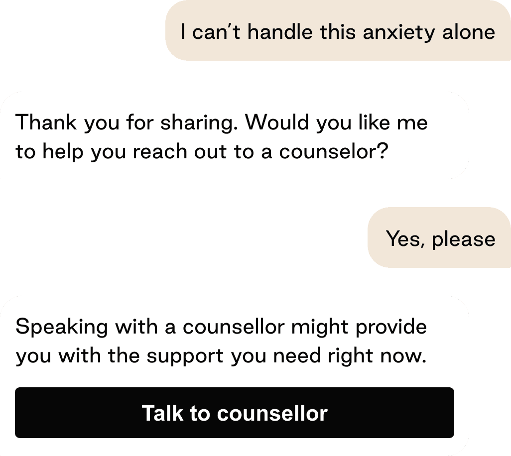 KAI offering to connect the employee with a counsellor.