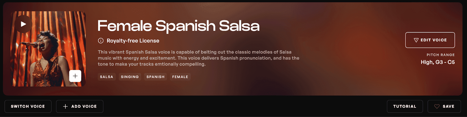 The Female Spanish Salsa model on Kits AI