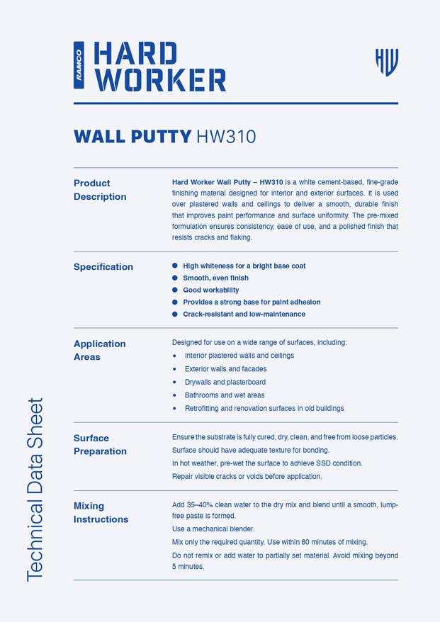 Hard Worker Wall Putty Technical Data Sheet