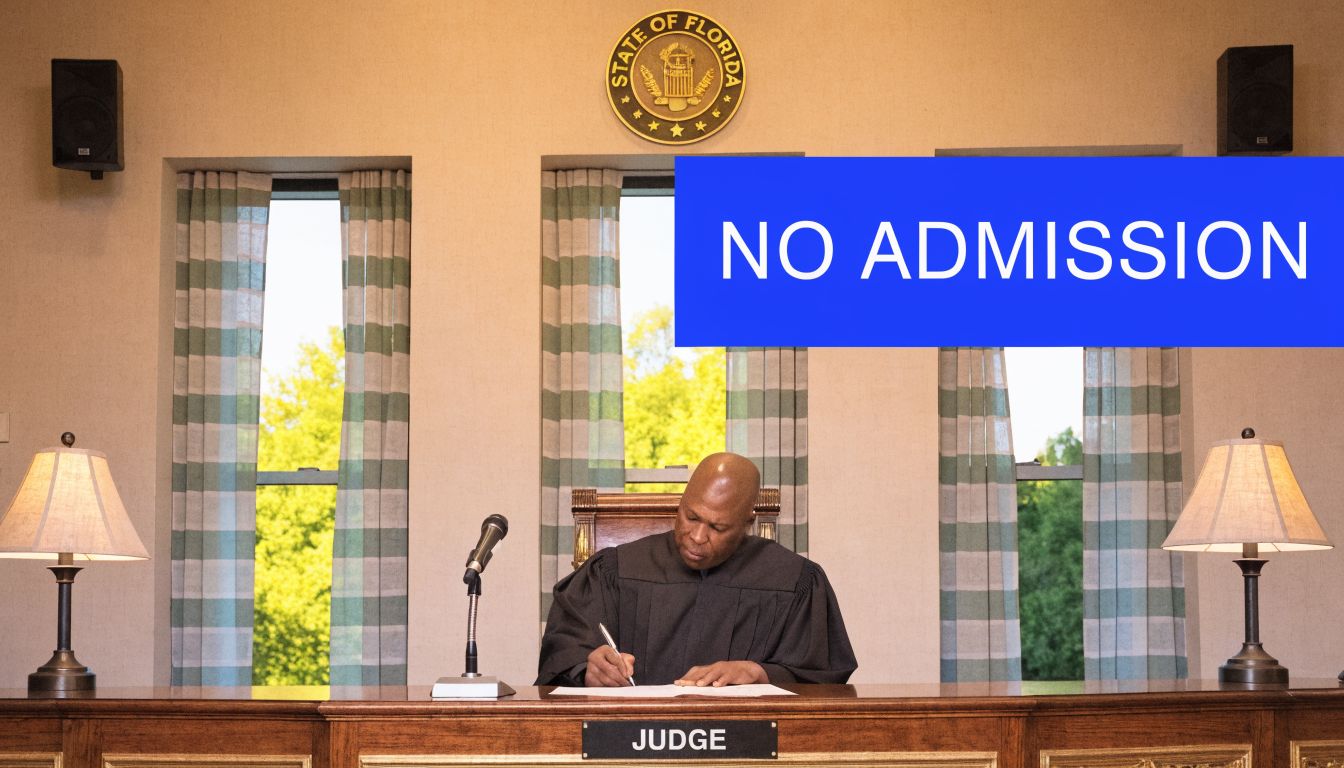 A judge in a black robe sitting at a courtroom bench writing on documents.