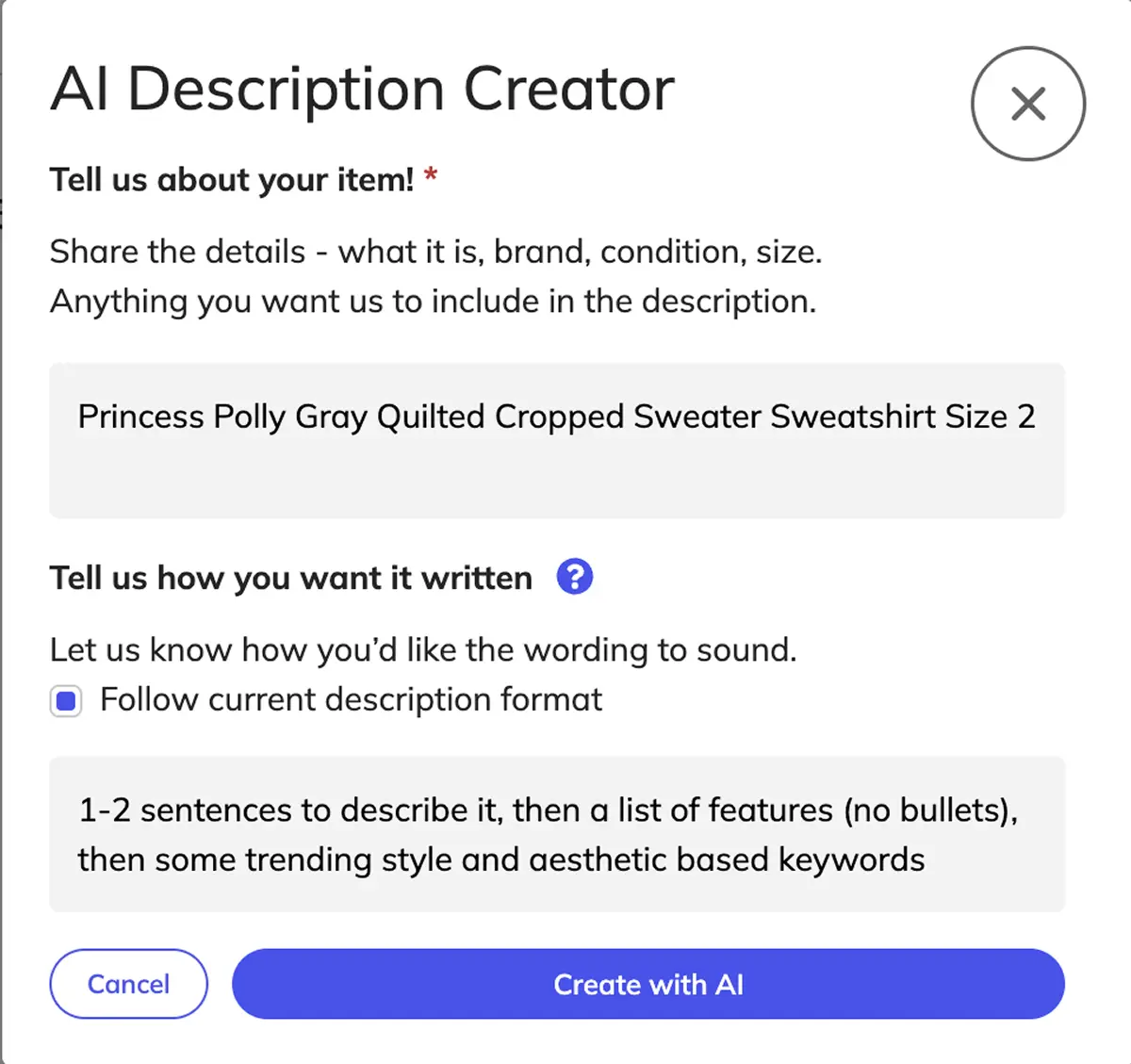 Vendoo AI Description Creator