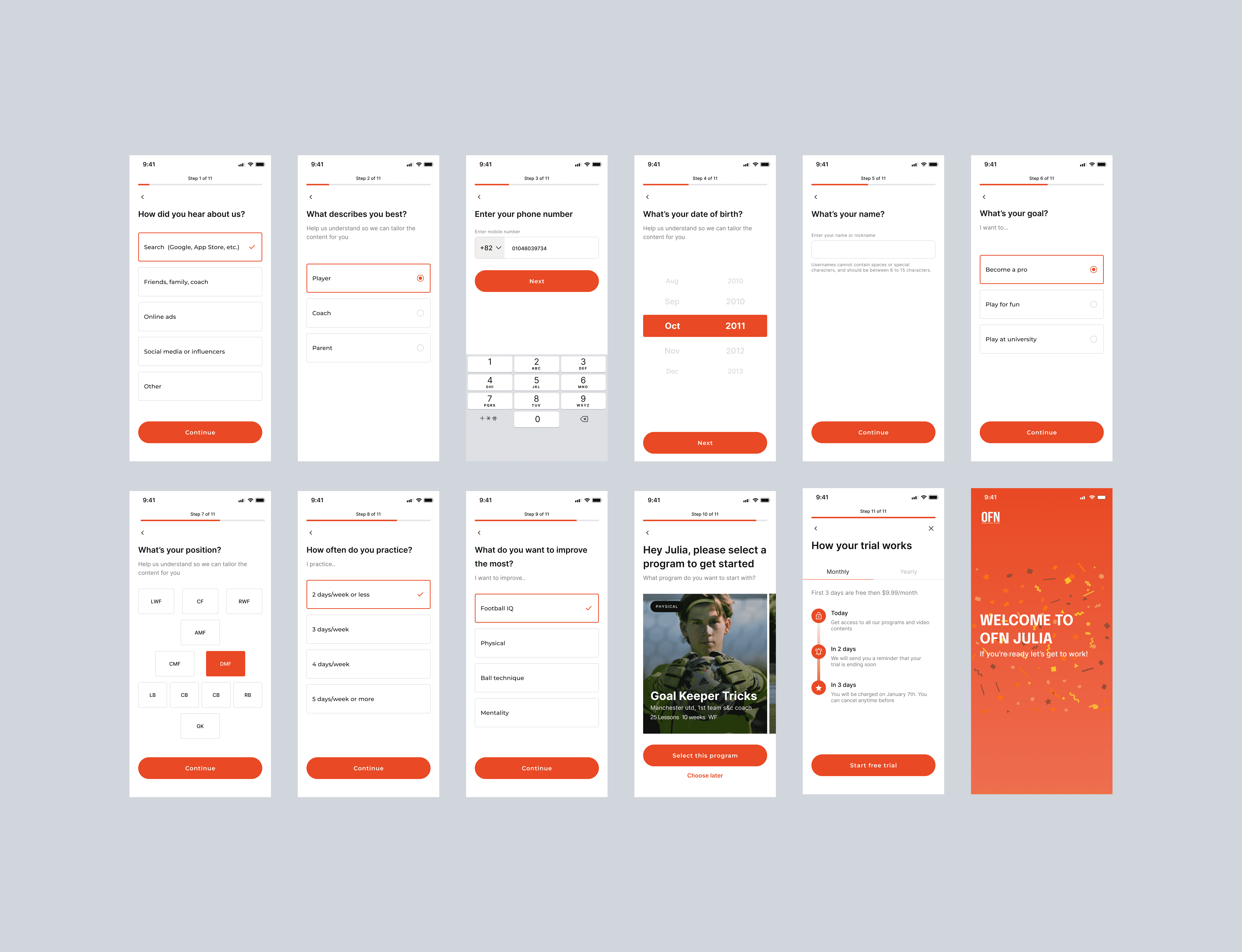 Mockups of onboarding process