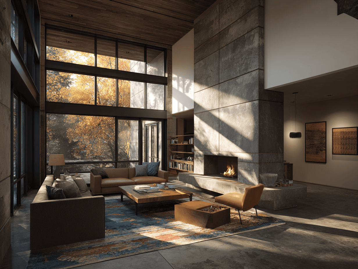 a living room filled with furniture and a large window