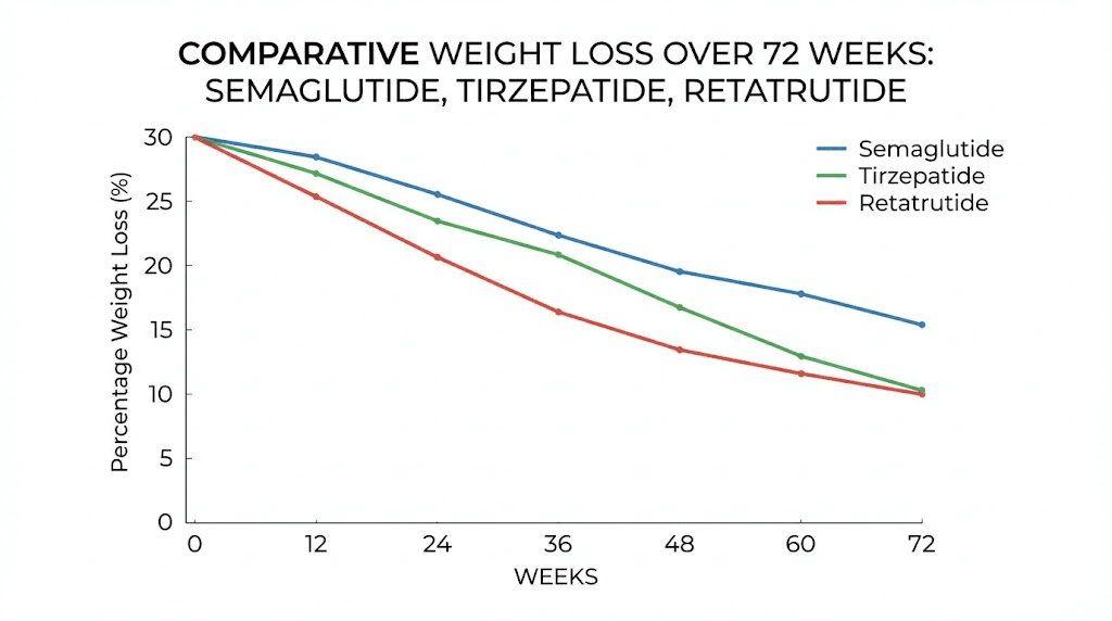 Semaglutide vs tirzepatide vs retatrutide weight loss speed comparison chart