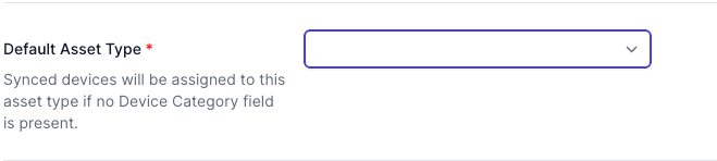 AMFJ settings displaying the Default Asset Type dropdown and its associated configuration description.