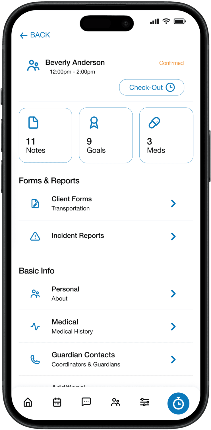 Client profile in mobile app.