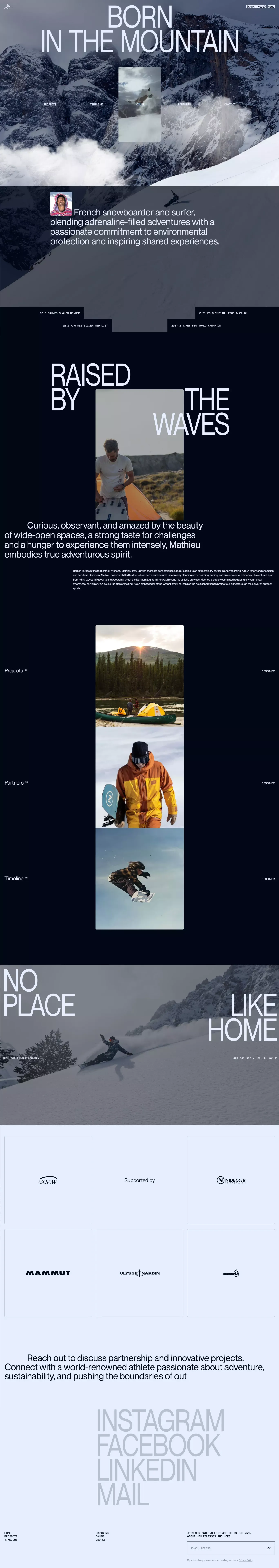 Mathieu Crepel landing page screenshot showcasing Sport design