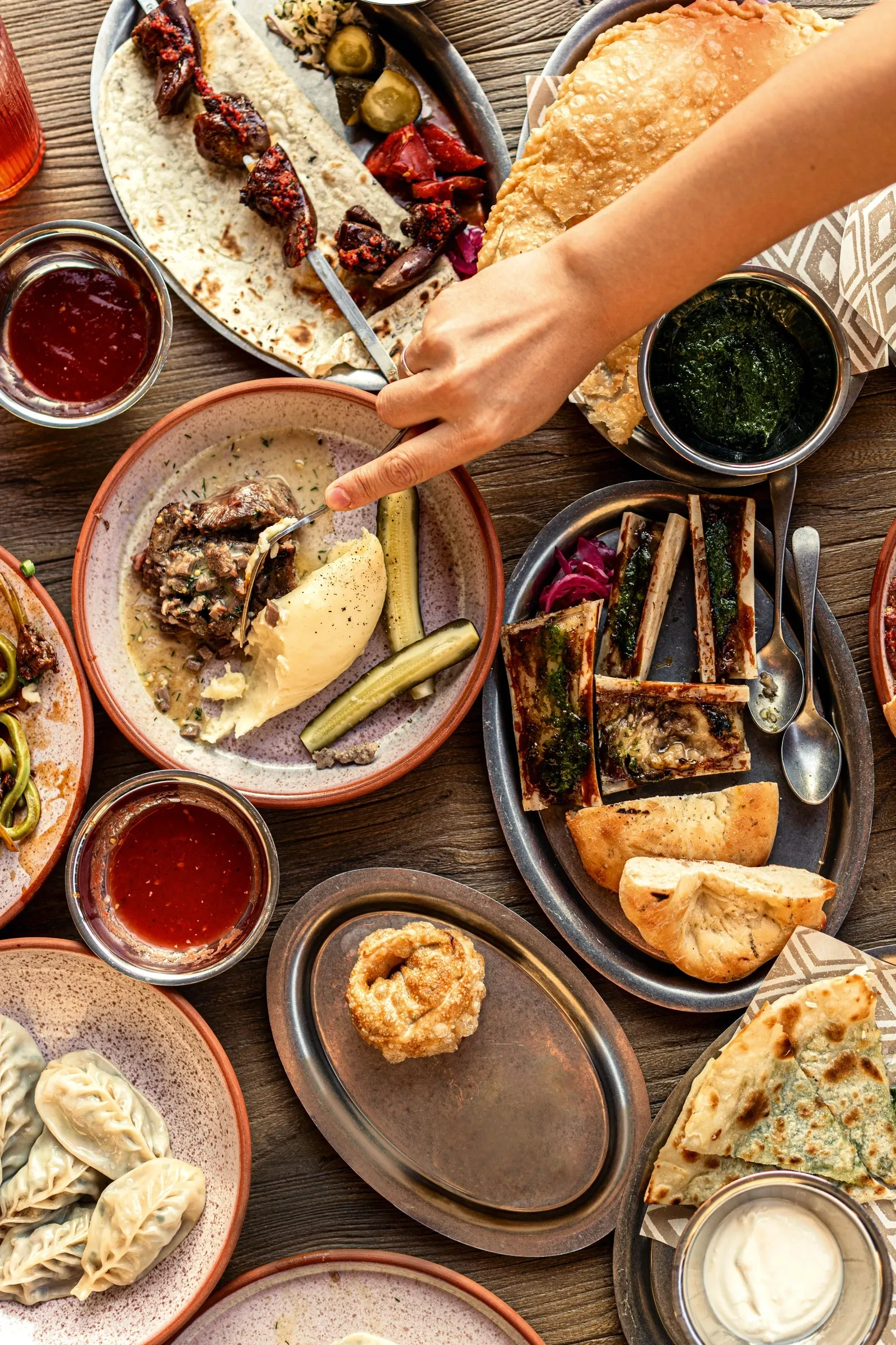 Traditional Kazakh food spread