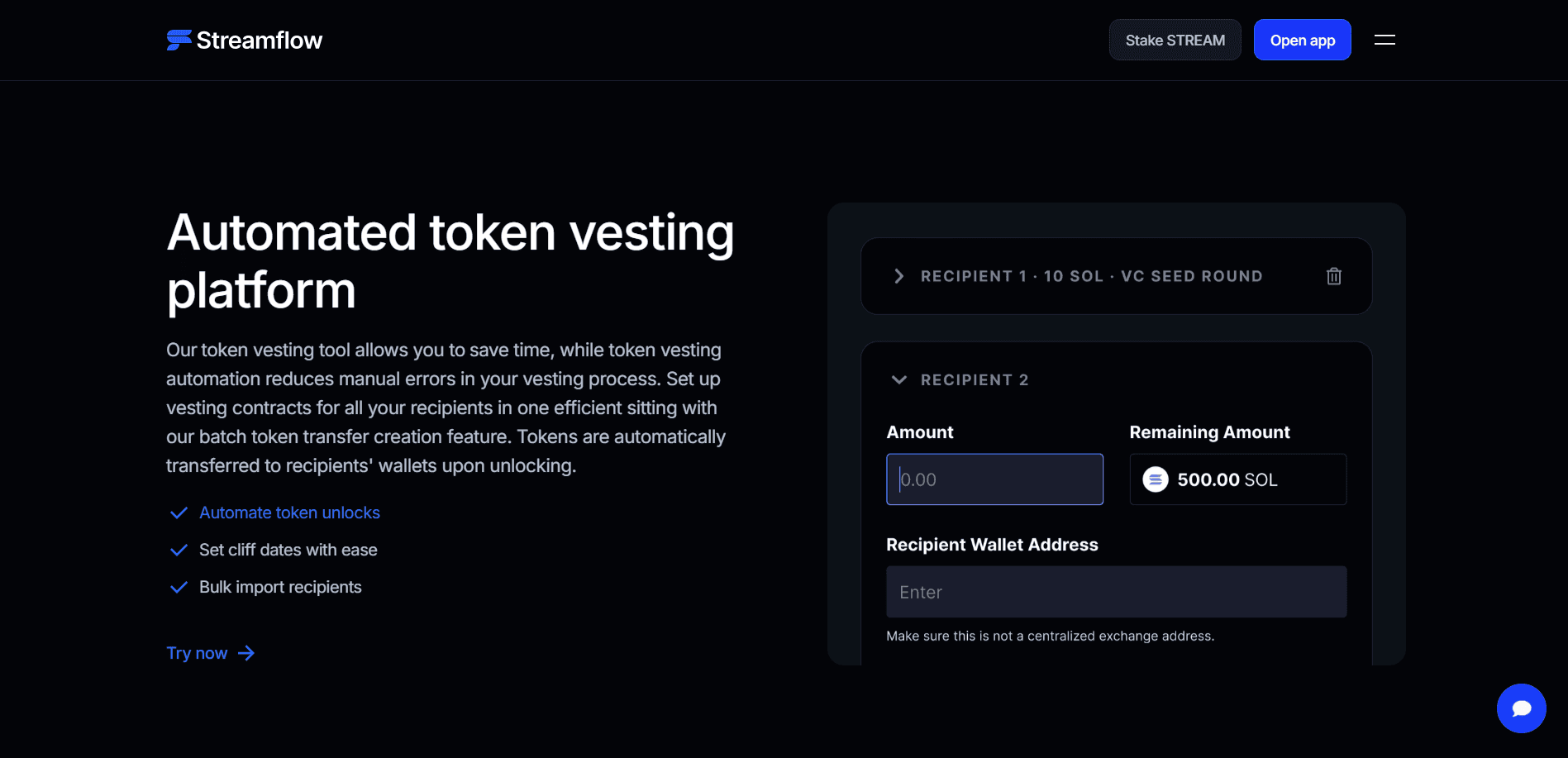 Streamflow's Automated Token Vesting