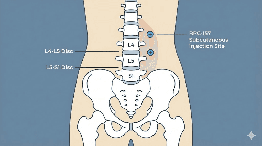 Injection site guide for BPC-157 peptide therapy targeting lumbar disc herniations