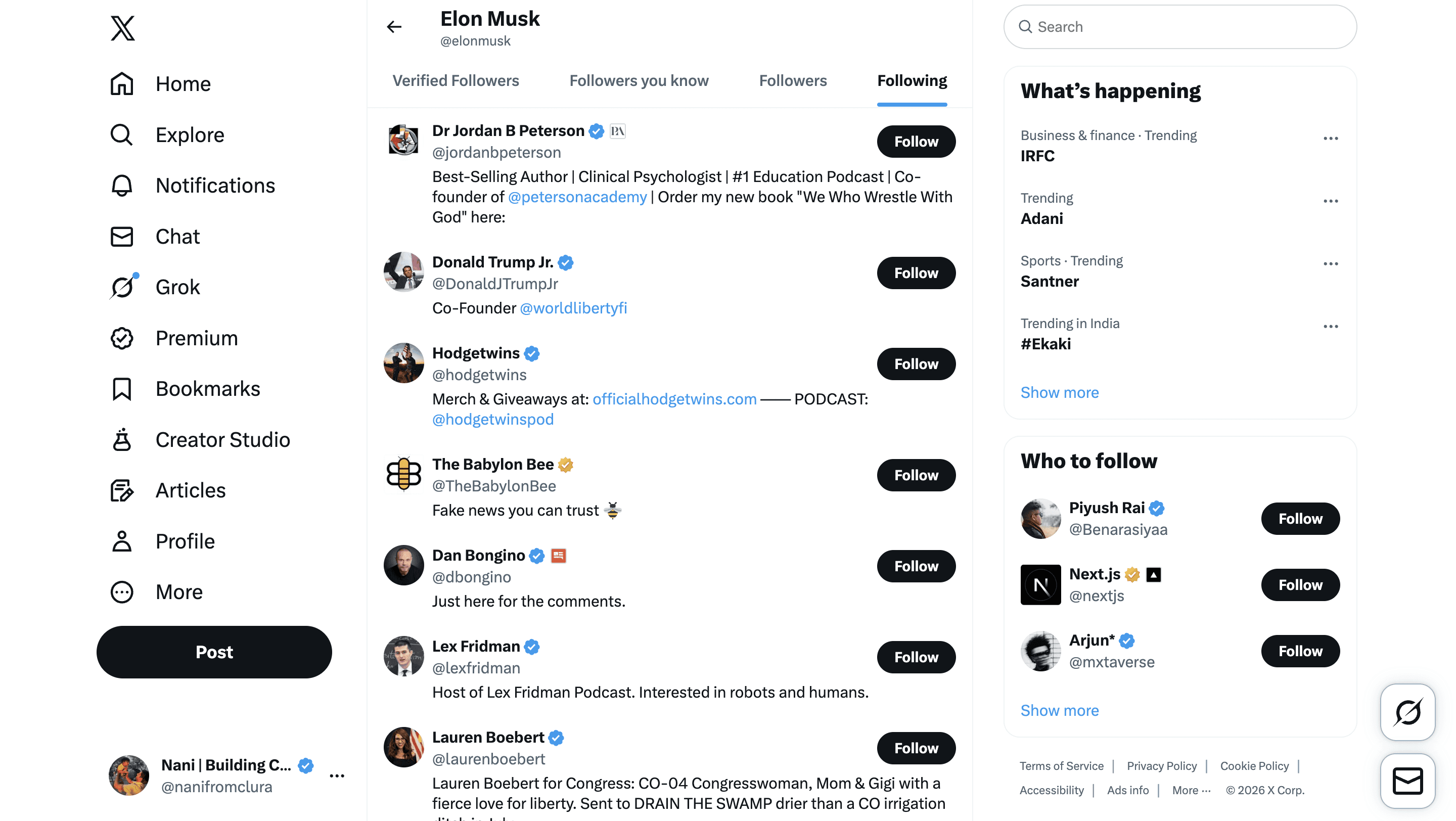 X.com following page