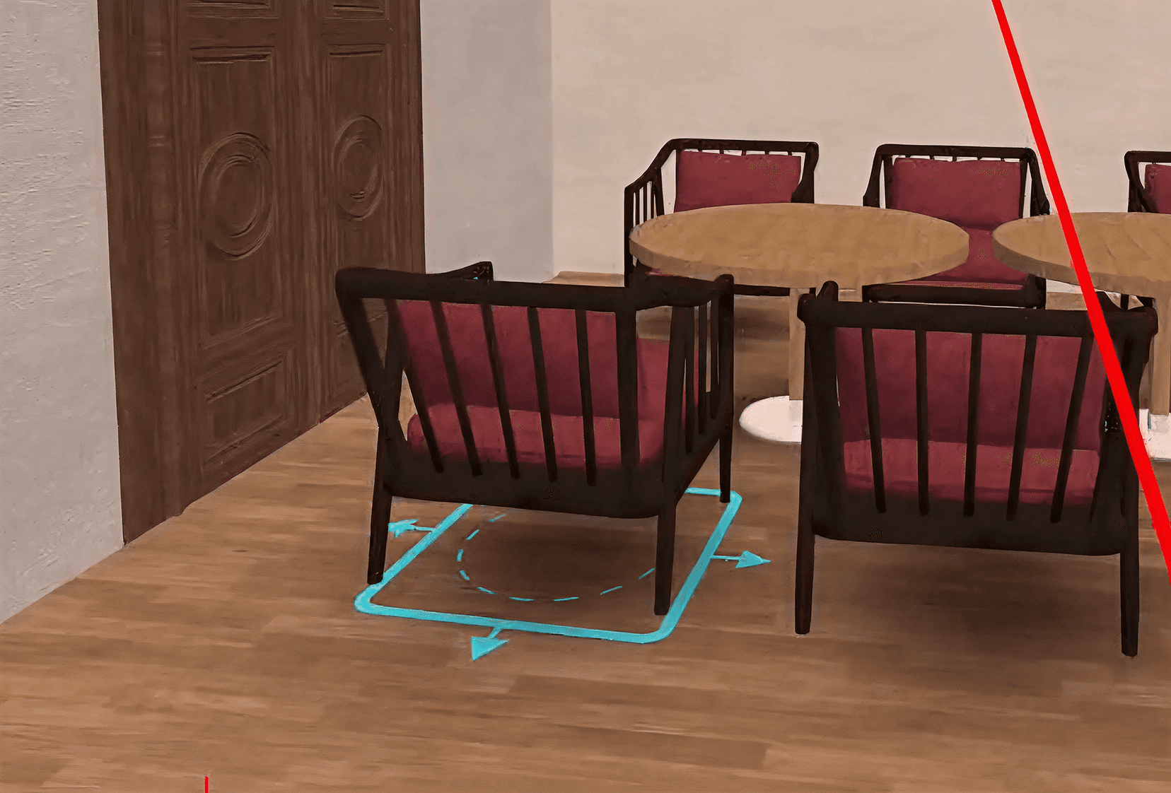 Selected chair being dragged around with a indication