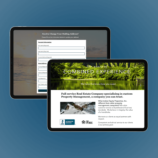 Tablet view of their home page & contact form