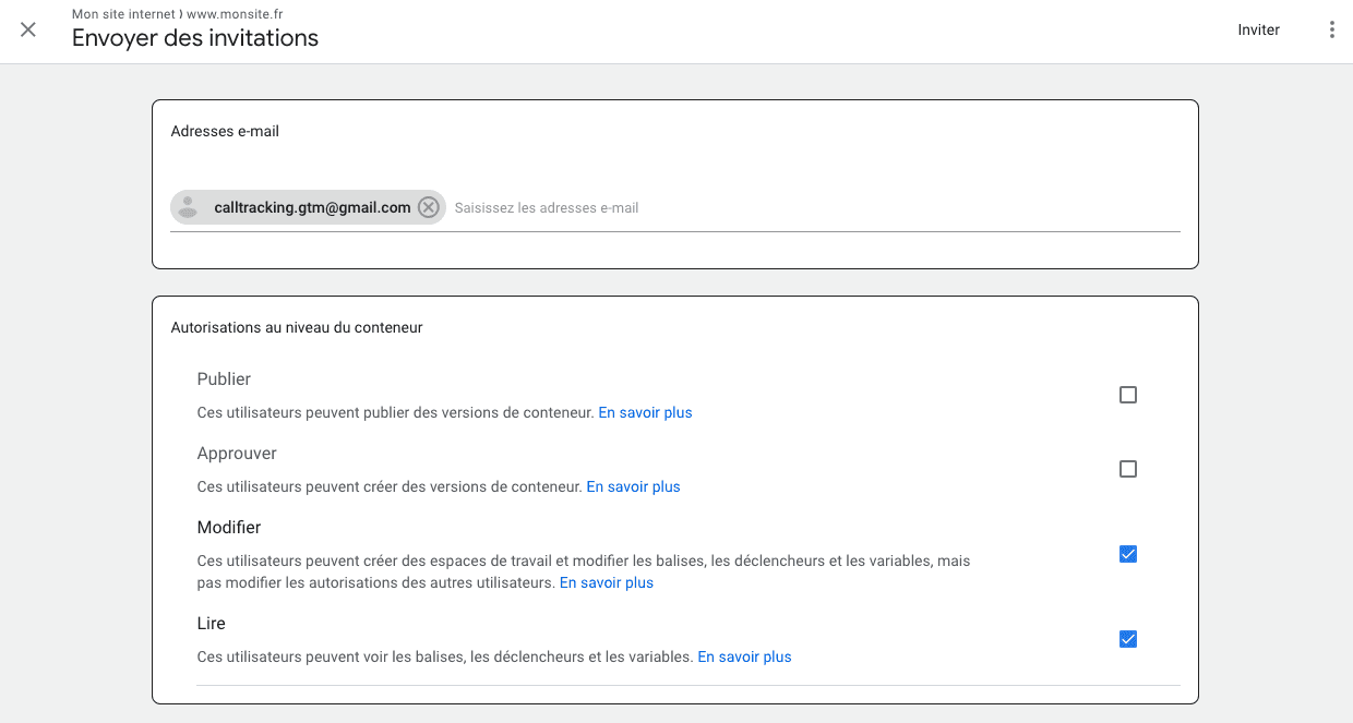 Gestion utilisateurs GTM