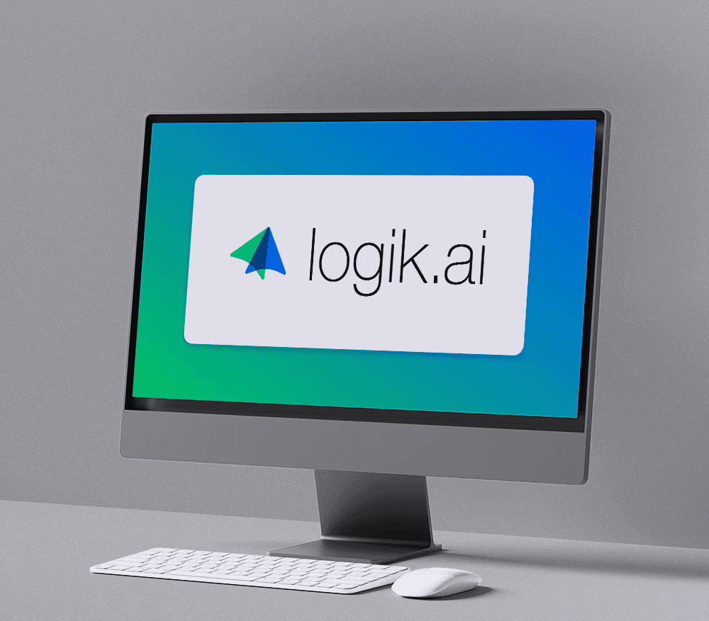 Monitor in gray setting with Logik.ai logo on screen