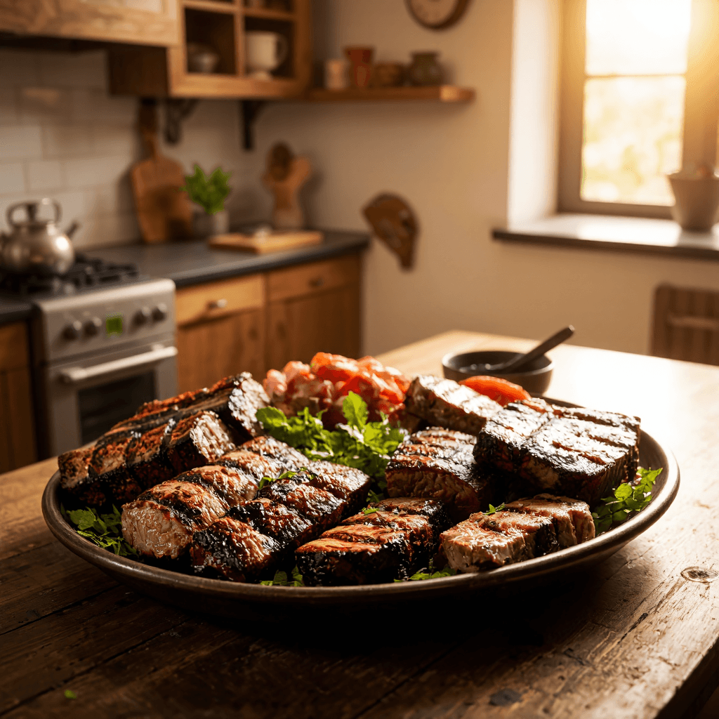 product photography of a platter of grilled meat