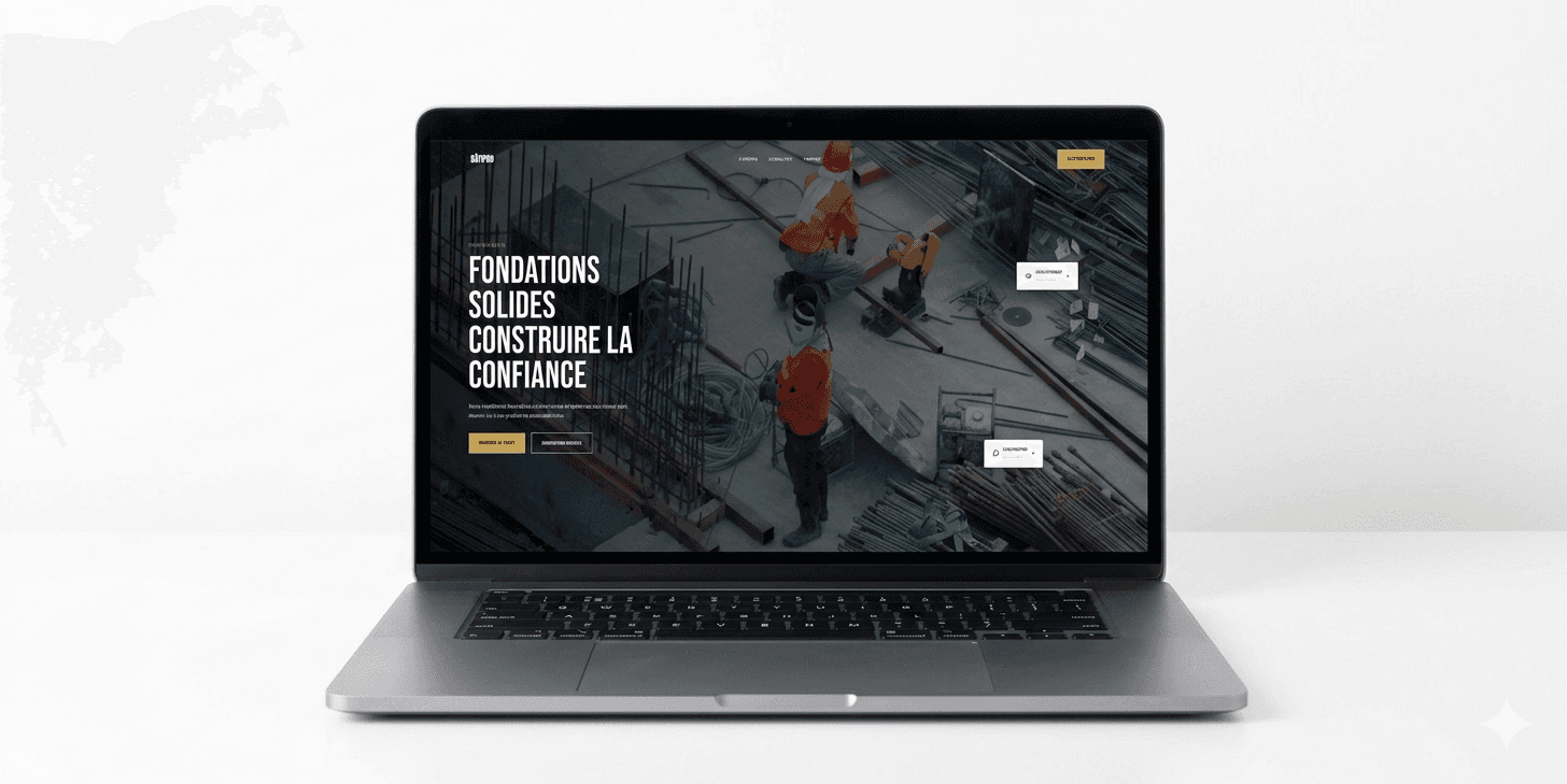 Une interface puissante et structurée conçue pour les professionnels du bâtiment, mettant en avant une typographie bold et une mise en page ultra-lisible pour inspirer confiance et expertise.