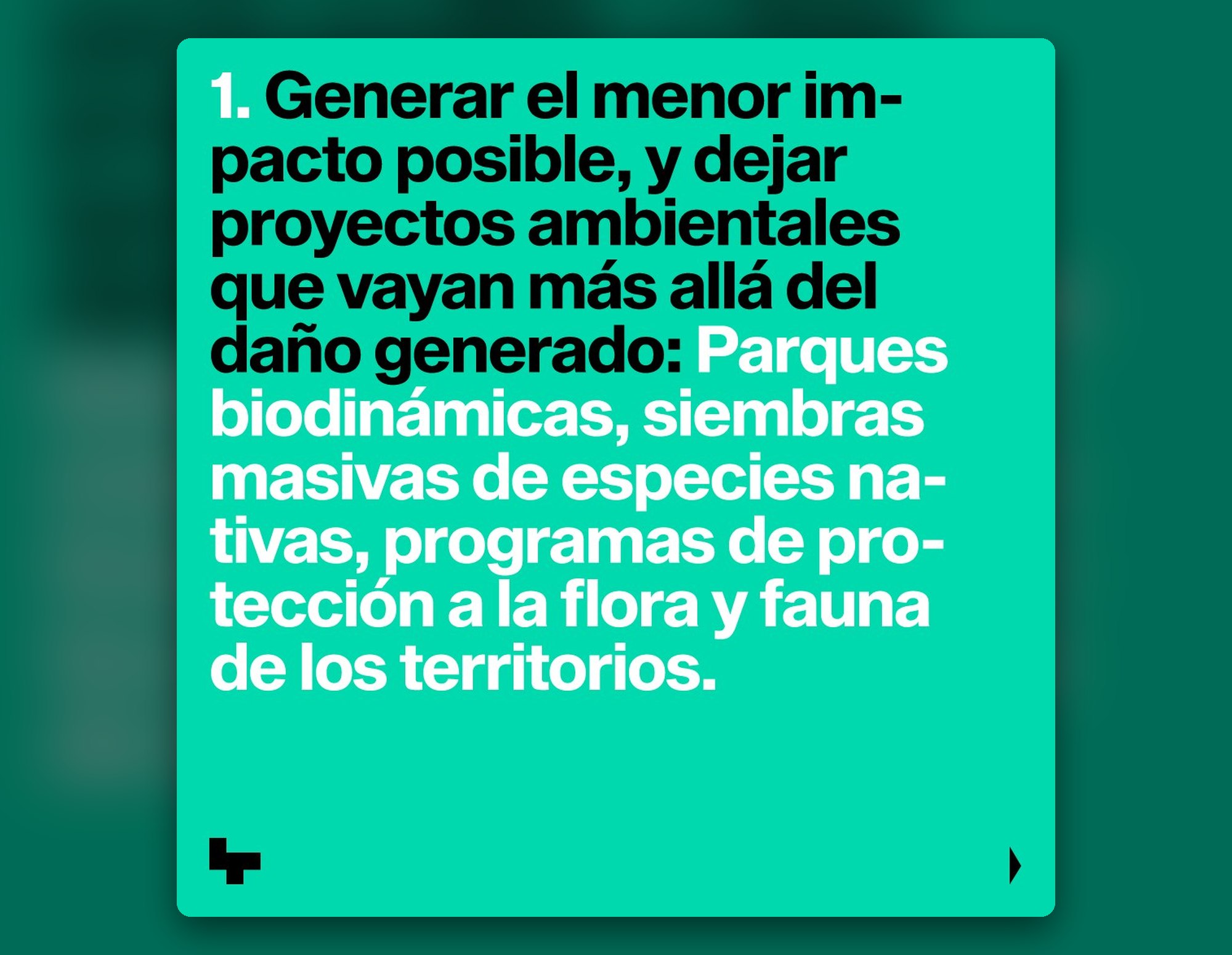 Pieza de la campaña #MineríaConscienteEs con el primer punto de la minería consciente sobre fondo verde