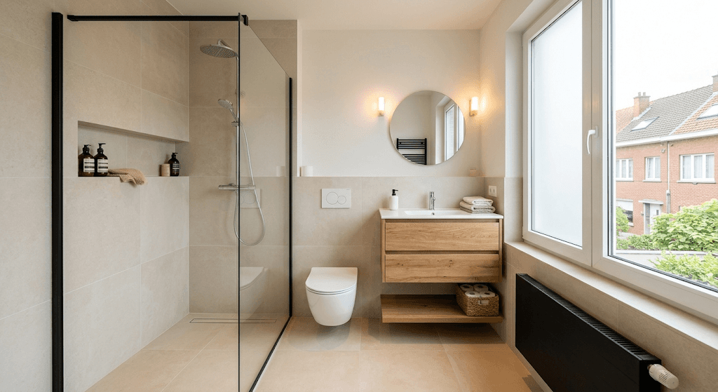 Salle de bain rénovée dans un appartement à Woluwe-Saint-Pierre.
