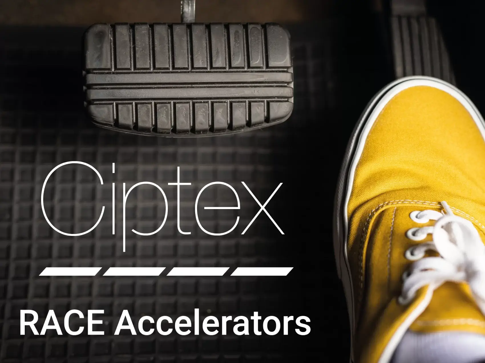 Image of a yellow trainer pressing down on an accelerator peddle.