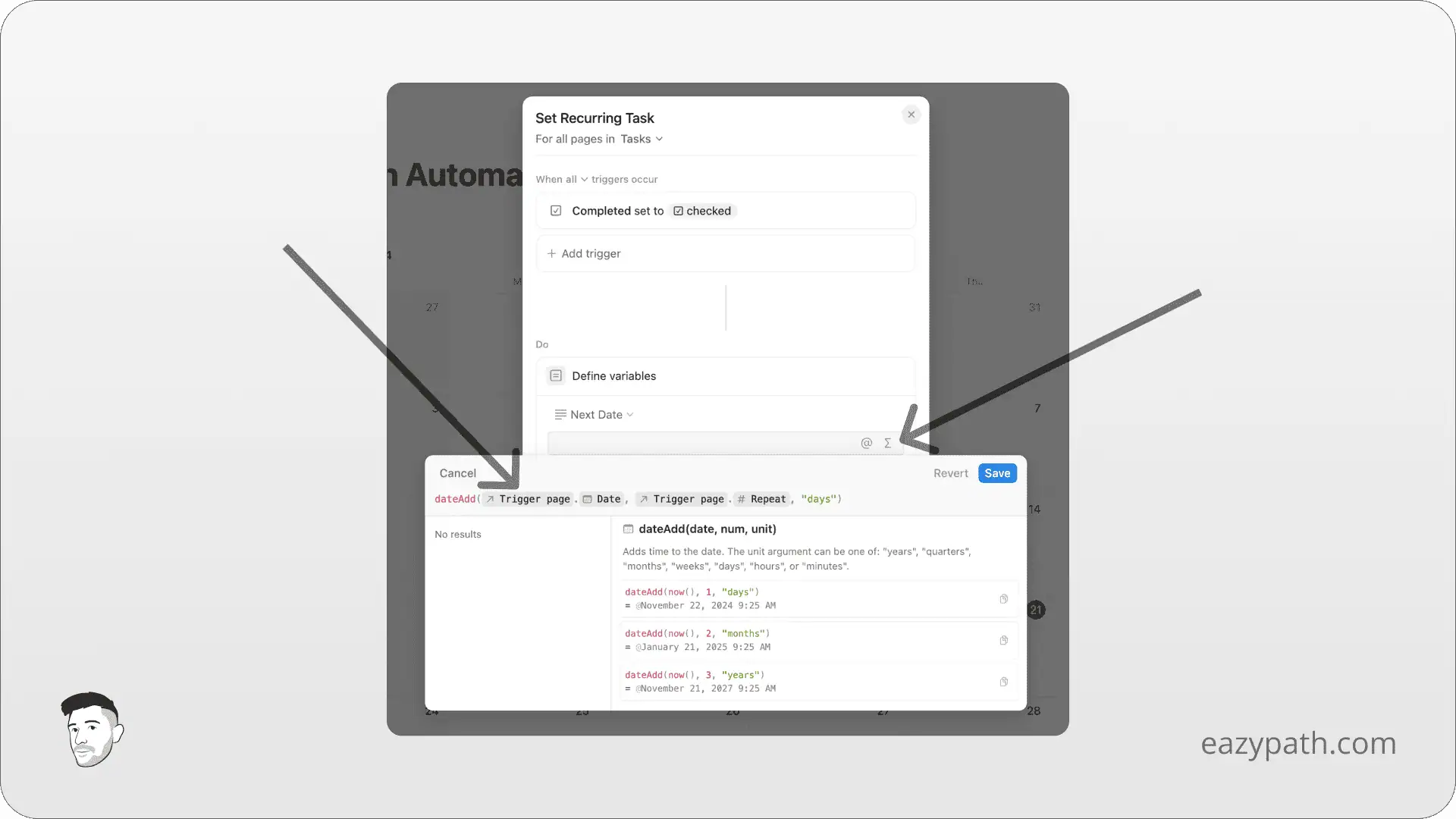 Specific Uses Cases of Notion Database Automations - Create Recurring Tasks - Action Variable Formula