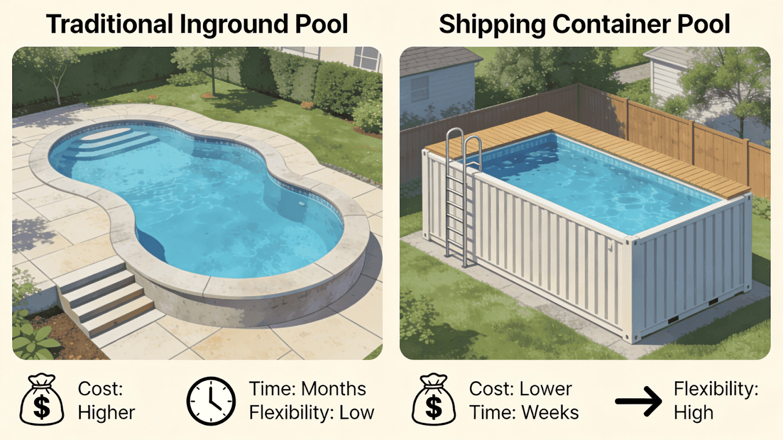 Shipping container pool vs traditional in ground pool cost and installation comparison