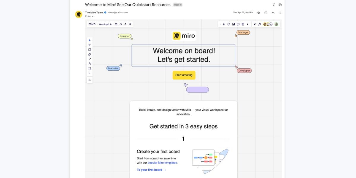welcome emails miro