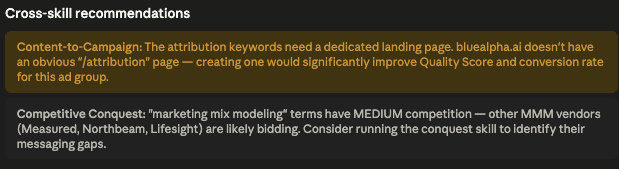 SEO Paid Search Gaps in Claude - Cross-skill recommendations and landing page mapping