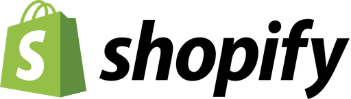 Shopify logo featuring a green shopping bag with a white "S" and the word "shopify" in black text beside it.