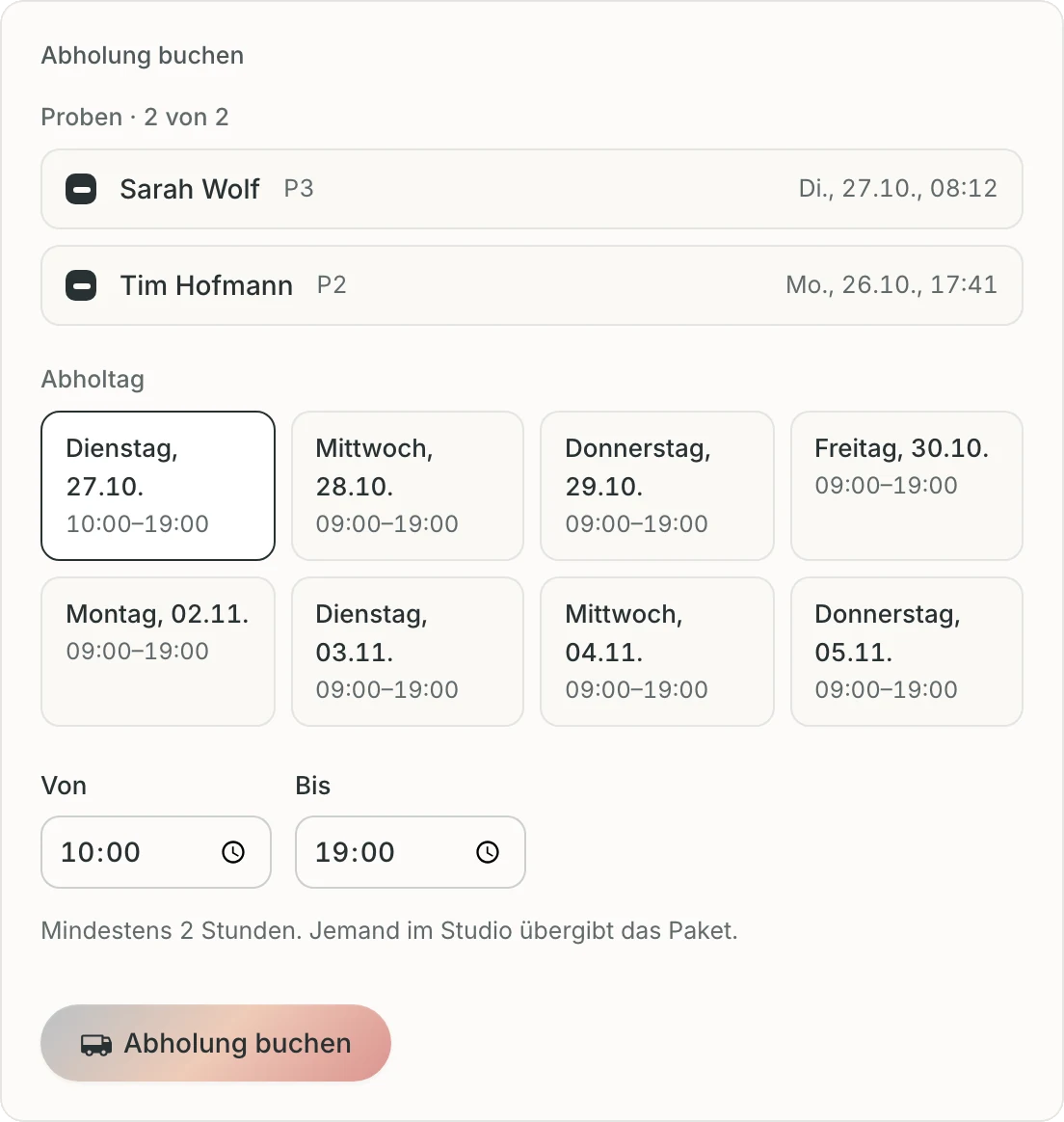 Partner-Portal: Abholung buchen