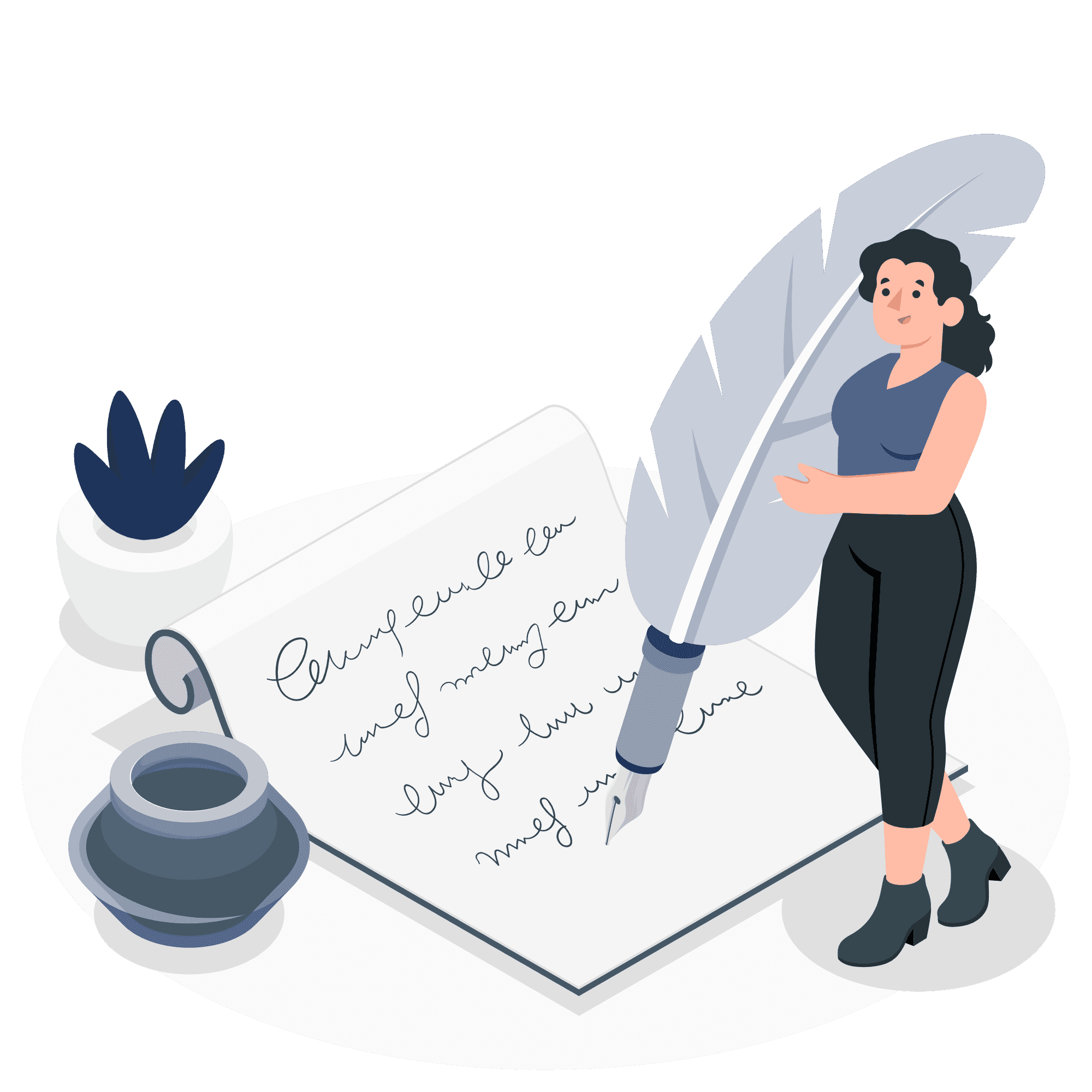 Woman writing with a feather pen