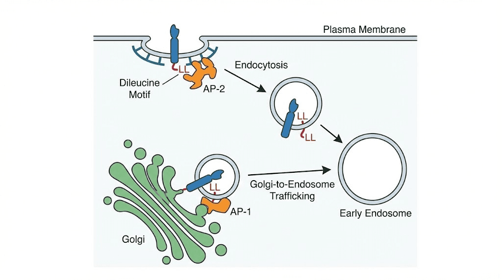 Dileucine motif cell biology protein trafficking diagram