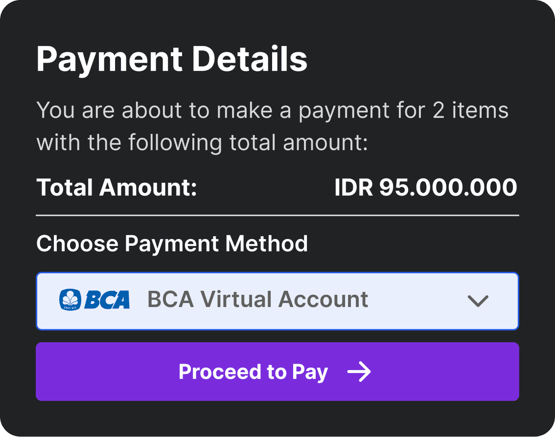 Payment screen showing transaction details and available payment method options for selection