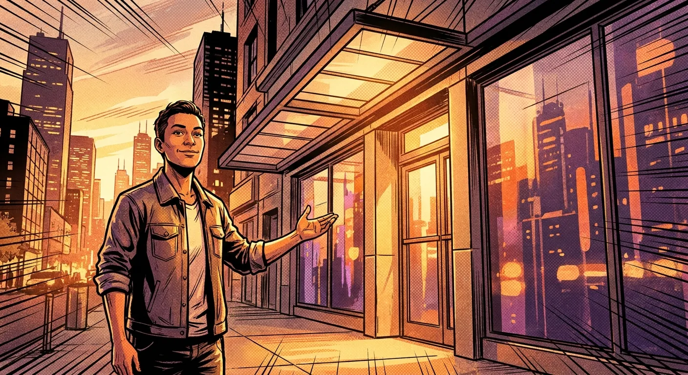 Man in a cityscape showcases RockN' Socials, a leading digital marketing agency.