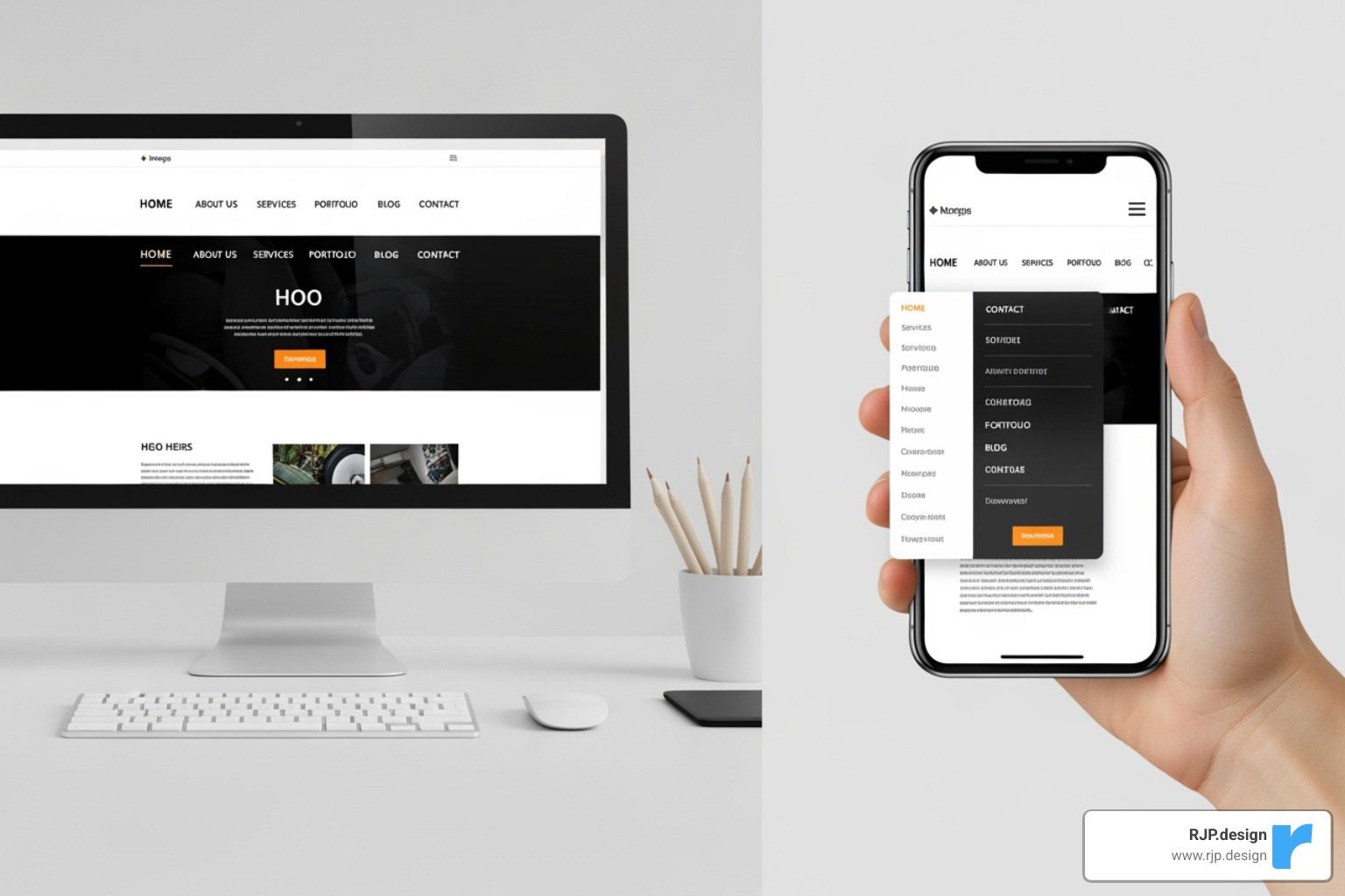An image showing a horizontal navigation bar on a desktop screen transforming into a vertical, stacked navigation menu (e.g., a hamburger menu icon expanding to show links) on a mobile screen. - css responsive media