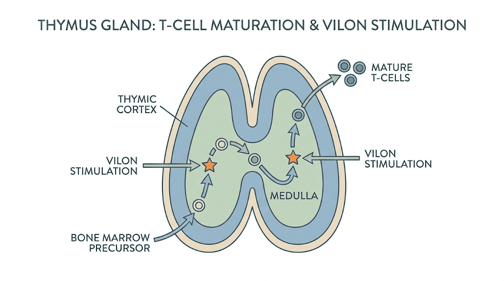 Vilon peptide thymus gland T-cell maturation diagram