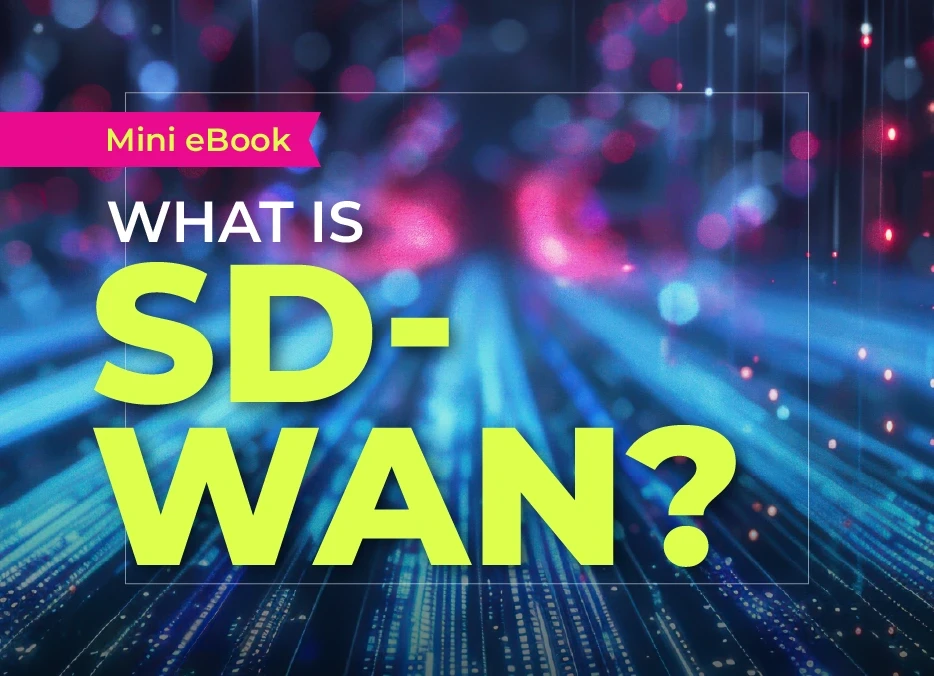 SD-WAN explained mini eBook cover by CommandLink with digital network background illustrating modern wide area networking.