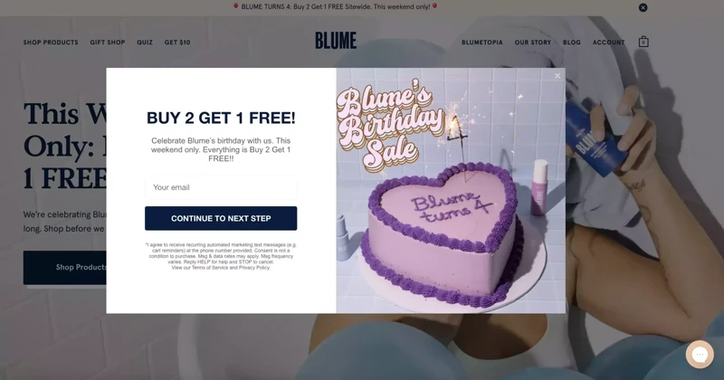 Blume Discount Offer Website Pop-Up example