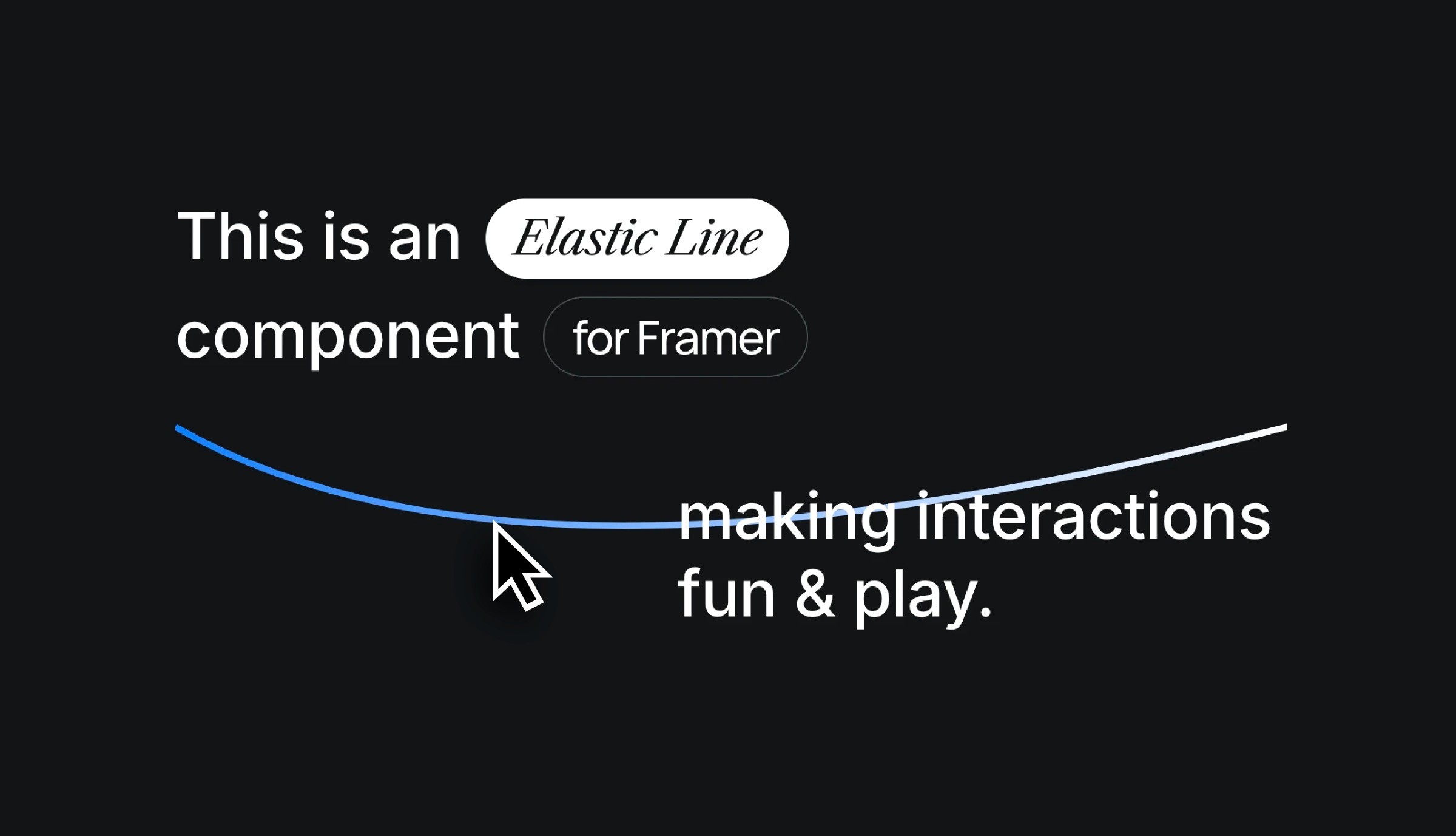 Graphic featuring an 'Elastic Line' component for Framer, demonstrating interactive design with a dynamic blue line and cursor for playful user interactions