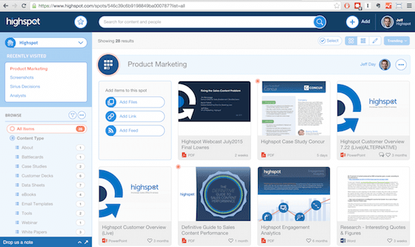 Highspot:  Best for Content Intelligence and Coaching